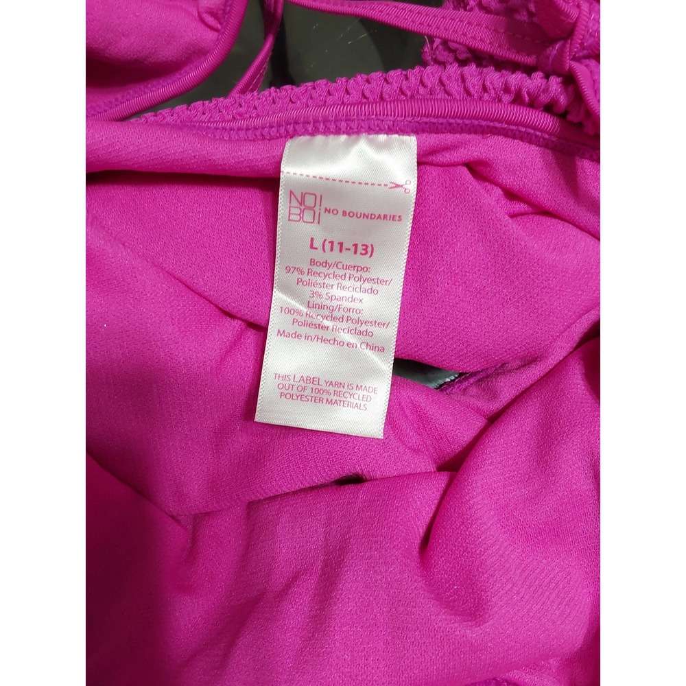 No Boundaries Womens Hot Pink Smocked Crinkle One Piece Swimsuit Size L 11-13 - Picture 3 of 3